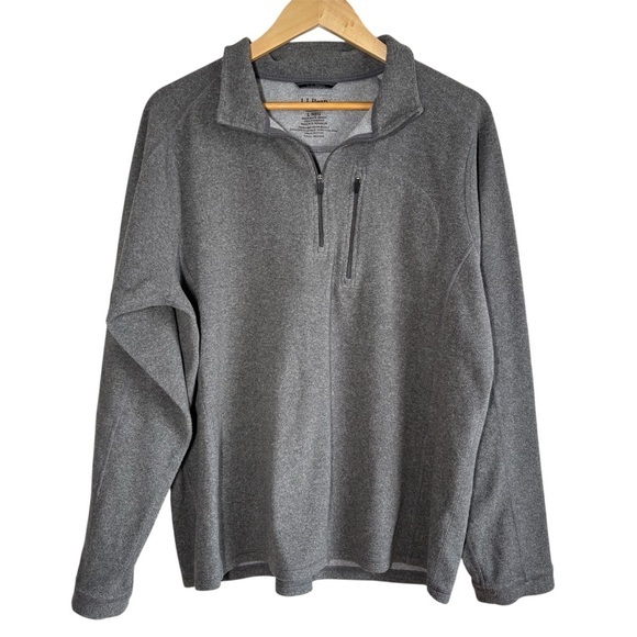 LL Bean Sweater Mens Large Trail Fleece Quarter Zip Pocket Gray Traditional Fit - Picture 1 of 9